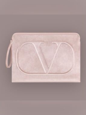 Beige-Light Pink (Velour) Valentino Beauty Large Laptop Bag-Sleeve